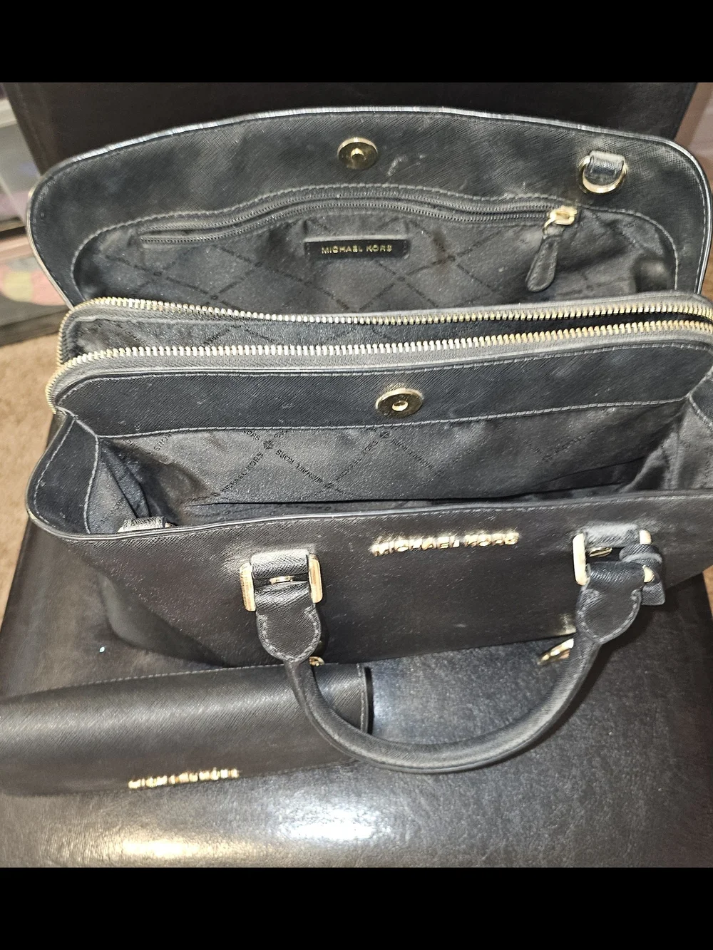 Michael Kors Black Saffiano Leather Tote with Wallet and MK Charm